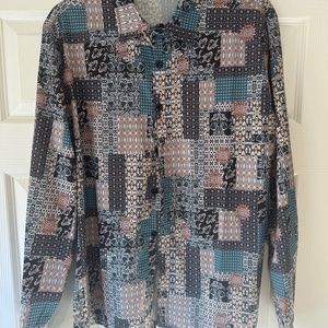 Vintage Vibes Lightweight Long Sleeve Print Shirt NWOT Size L
